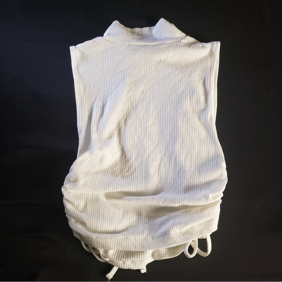Zara‎ Cinch Side Turtle Neck Ribbed White Tank Top Small - Picture 2 of 5